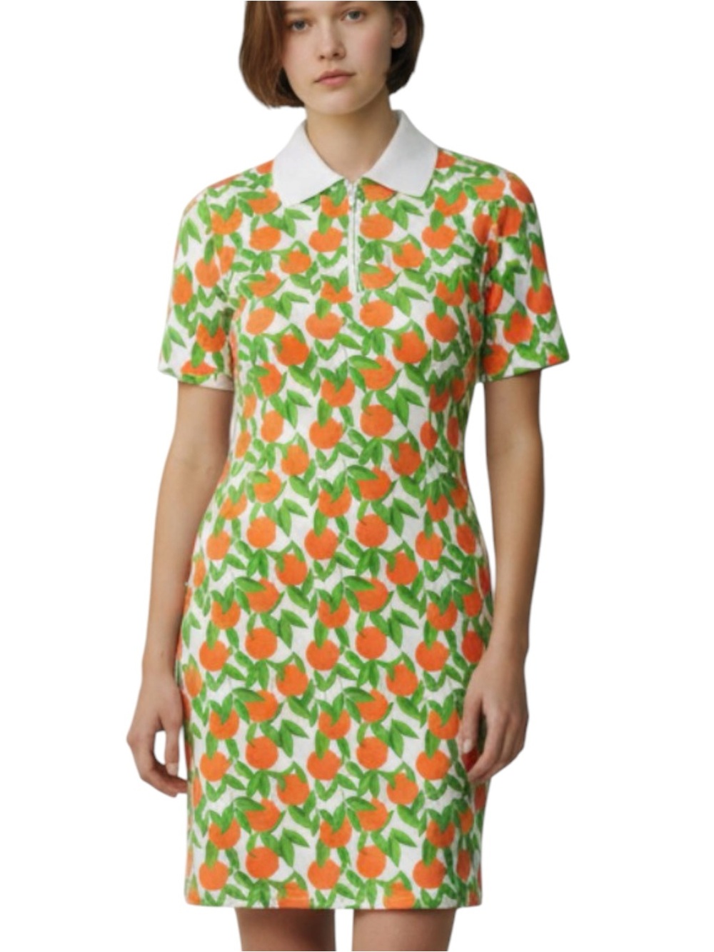 Sailor Sailor short sleeve polo dress w/all-over orange fruit zip collar MEDIUM